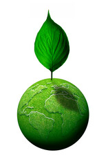 Wall Mural - green leaf growing out of a green Erath globe Green world