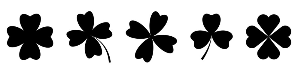 Canvas Print - Four leaf clover black icons. Shamrock symbol. Design for web and mobile app. Vector illustration