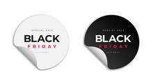 Black Friday Stickers And Tags. Black And White Stickers With Text On White Background. Black Friday Promotional Banner, Sticker And Tag Mockup. Vector