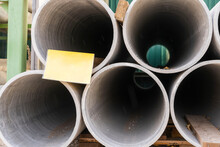 Asbestos Cement Pipes At The Construction Shop Site, Drainage Pipes, Asbestos Pipes For Draining Water