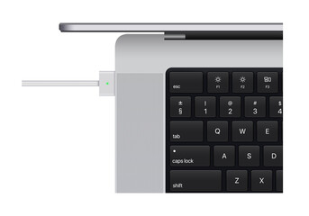 Poster - Laptop with charging. Realistic laptop computer mockup. Vector. Laptop realistic computer in mockup style.