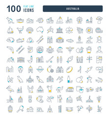 Wall Mural - set of linear icons of australia