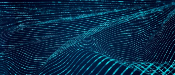 Internet Communication Big data fibers network digital wave technology background concept. Beautiful waving dots texture with glowing defocused particles. Cyber or technology background. 3d Rendering