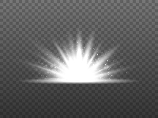 Wall Mural - silver light effect. glowing white star with bright particles and bokeh. magic glittering burst with