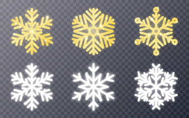 Wall Mural - glowing snowflakes. gold and silver snowflake collection. shining christmas decoration. bright festi