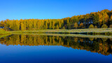 Fototapeta Mapy - autumn landscape with lake