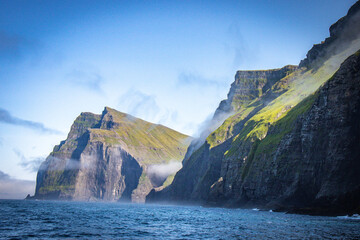 Wall Mural - cliffs with morning fog, vestmanna, streymoy, faroe islands, north atlantic, europe