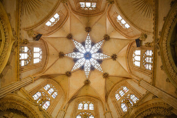 Burgos, Spain - 16 Oct, 2021: Ceiling of the Chapel of the Condestable in the Santa Maria Cathedral of Burgos, Castilla Leon