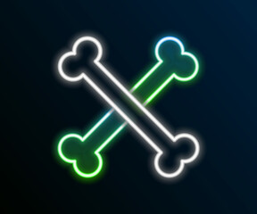 Poster - Glowing neon line Crossed human bones icon isolated on black background. Colorful outline concept. Vector