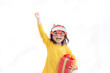© FAMILY STOCK - Happy adorable Asian child girl with Christmas gift in hands on white background