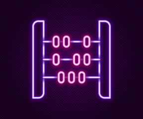 Poster - Glowing neon line Abacus icon isolated on black background. Traditional counting frame. Education sign. Mathematics school. Colorful outline concept. Vector