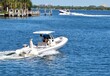 Pontoon motorboat on Biscayne Bay near Miami Beach,Florida