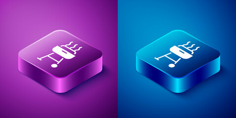 Sticker - Isometric Barbecue grill icon isolated on blue and purple background. BBQ grill party. Square button. Vector