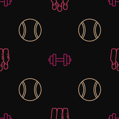 Wall Mural - Set line Bowling pin, Tennis ball and Dumbbell on seamless pattern. Vector