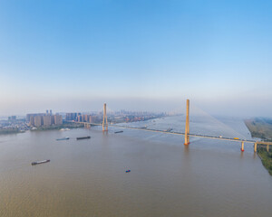 Fototapete - aerial view of  the Anqing Yangtze river bridge