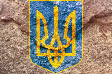 Poster - Coat of arms of CzUkraine on weathered rock background