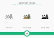 Compost icons set vector illustration with solid icon line style. Bio degradable concept. Editable stroke icon on isolated background for web design, user interface, and mobile app