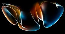 3d Render Of Abstract Art With Part Of Surreal Alien Flower In Curve Wavy Organic Elegance Biological Lines Forms In Transparent Glowing Material In Blue Yellow And Orange Gradient Color On Black