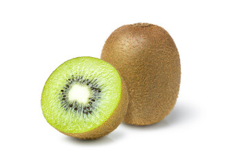 Wall Mural - Kiwi fruit with cut in half isolated on white background.