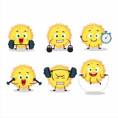 Sticker - A healthy cheese tart cartoon style trying some tools on Fitness center