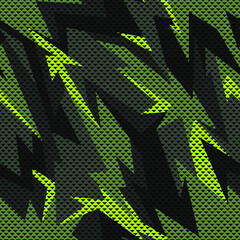 Seamless pattern with camouflage geometric trendy ornament. Military background for vinyl wrap and decal. Abstract endless camo vector texture.