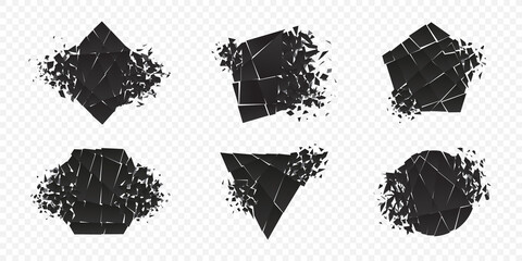 Wall Mural - shape explosion broken and shattered flat style design vector illustration set isolated transparent 