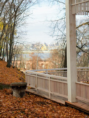 Wall Mural - There are bookcases for books in the autumn park.