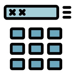 Sticker - Calculator icon. Outline calculator vector icon color flat isolated