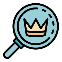 Poster - Crown under magnifier icon. Outline crown under magnifier vector icon color flat isolated