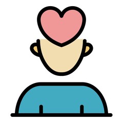 Poster - Heart in head icon. Outline heart in head vector icon color flat isolated