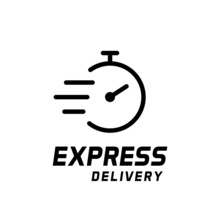 Stopwatch Express Delivery Line Icon. Fast Shipping Speed Concept With Timer. Quick Service With A Chronometer. Watch Sign For Urgent Order. Clock Symbol In Motion. Vector Illustration, Flat, Clip Art
