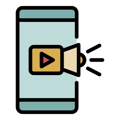 Poster - Smartphone video play icon. Outline smartphone video play vector icon color flat isolated