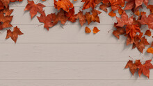 Seasonal Wallpaper, With Fall Leaves On White Wood Surface. Thanksgiving Concept With Copy Space.
