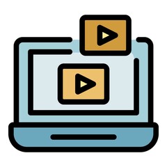 Sticker - Laptop video blog icon. Outline laptop video blog vector icon color flat isolated