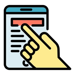 Poster - Finger on smartphone icon. Outline finger on smartphone vector icon color flat isolated
