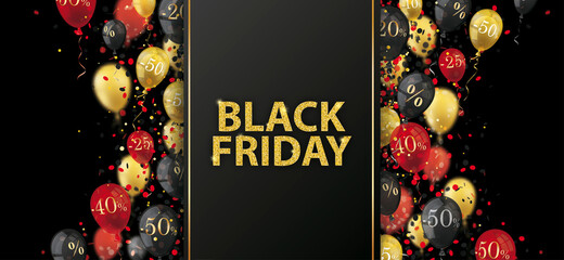 Canvas Print - Golden Black Friday Banner Balloon Percents