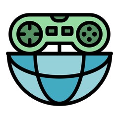 Poster - Global gaming joystick icon. Outline global gaming joystick vector icon color flat isolated