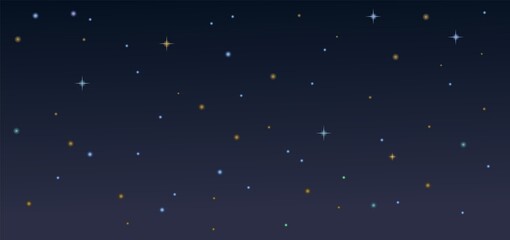 Night starry sky. Illustration in cartoon style flat design. Heavenly atmosphere. Vector