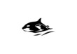 Whale killer with baby logo silhouette. Orca offspring in water. The family fish.