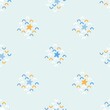 Seamless kids pattern with arch and stars. Blue background. Nursery concept. Vector illustration.