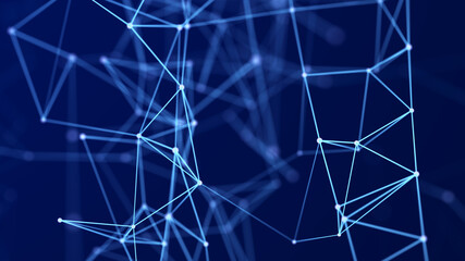 Leinwandbilder - 3D cube of lines and dots. Wireframe polygonal element on dark background. Science and technology. 3d