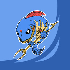 Wall Mural - Fish knight robot cartoon mascot, this cool image is suitable for e-sport or sport team logo mascot or for a swimming club mascot logo ,can also be used as posters and stickers