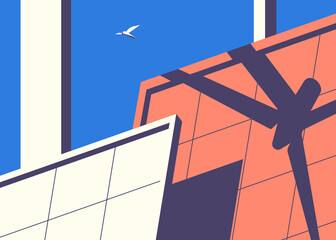 Wall Mural - banner with solar panels and blue sky. placard design in flat style.