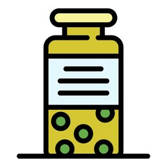 Poster - Glass bottle for pills icons set. Outline set of glass bottle for pills vector icons thin line color flat on white