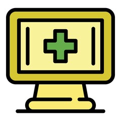 Poster - medical cross on the monitor icon. outline medical cross on the monitor vector icon color flat isola