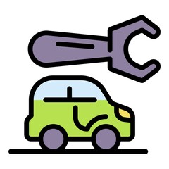 Wall Mural - Car and wrench icon. Outline car and wrench vector icon color flat isolated