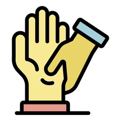Sticker - Palm massage icon. Outline palm massage vector icon color flat isolated