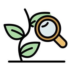 Poster - Herbal plant under magnifier icon. Outline herbal plant under magnifier vector icon color flat isolated