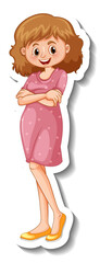 Wall Mural - A sticker template with a woman wearing pink dress in standing pose