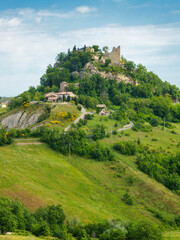 Wall Mural - Rural landscape near San Polo and Canossa, Emilia-Romagna. Castle